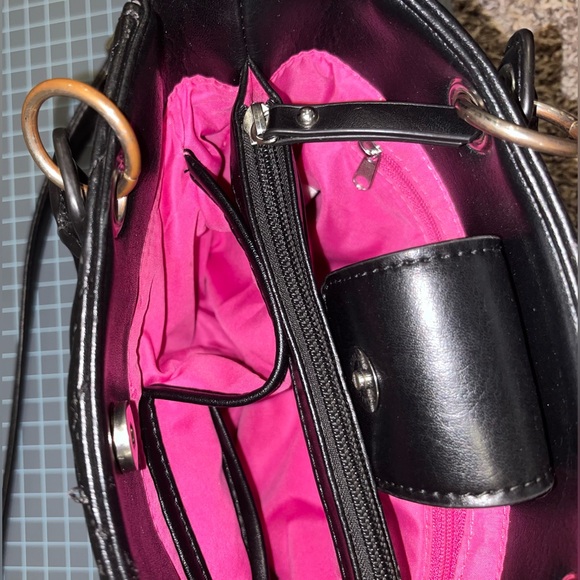 Nicole Miller black faux leather chevron satchel purse - Picture 13 of 16